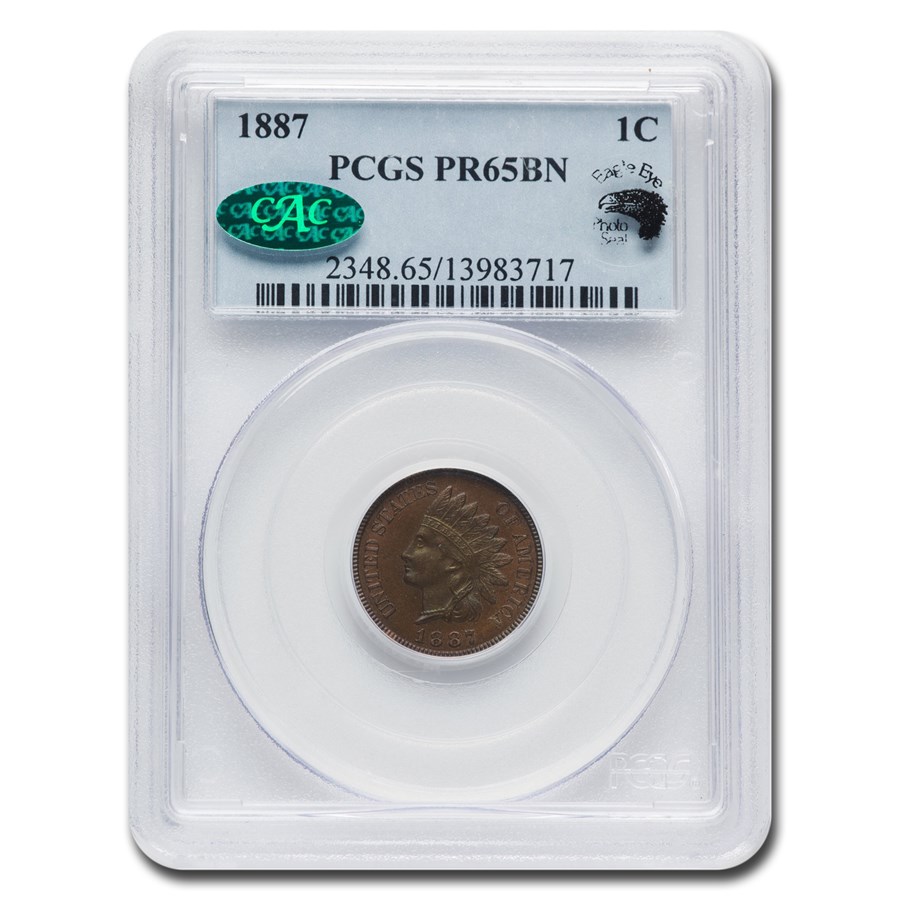 1887 Indian Head cent certified PCGS Proof 65 Brown with CAC approval