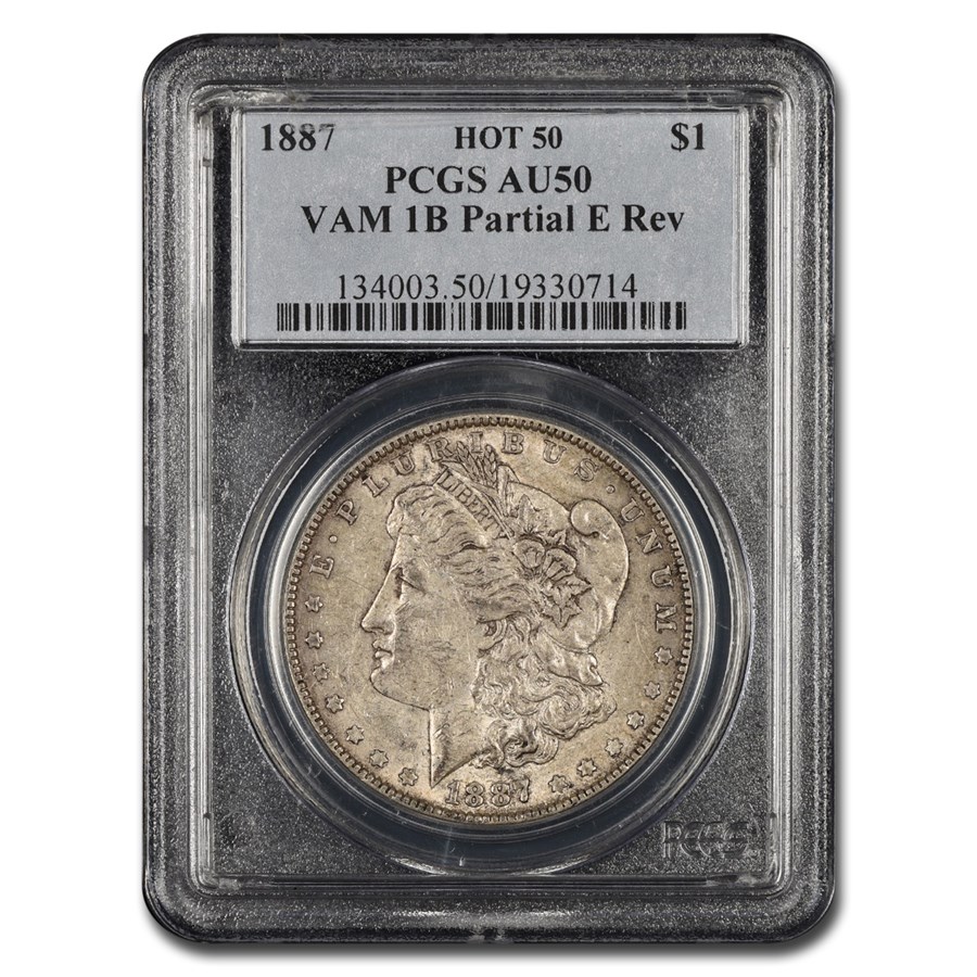 1887 Morgan Dollar AU-50 PCGS (VAM 1B, Partial E Rev, Hot 50)