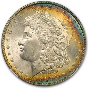 1887 Morgan Dollar MS-64 NGC (Beautiful Obverse Toning) 1887 Morgan Dollar MS-64 NGC (Beautiful Obverse Toning)