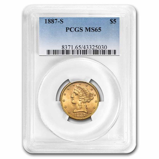 1887-S $5.00 Liberty Gold Half Eagle MS-65 PCGS 1887-S $5.00 Liberty Gold Half Eagle MS-65 PCGS