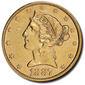 1887-S $5 Liberty Gold Half Eagle AU 1887-S $5 Liberty Gold Half Eagle AU