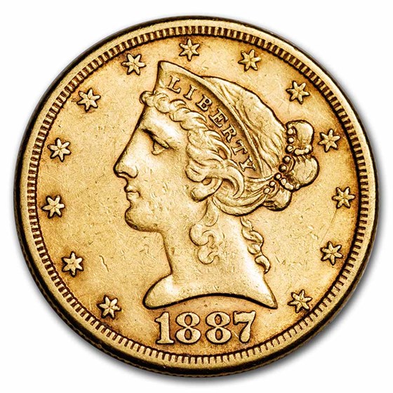 1887-S $5 Liberty Gold Half Eagle AU