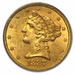 1887-S $5 Liberty Gold Half Eagle MS-62 PCGS