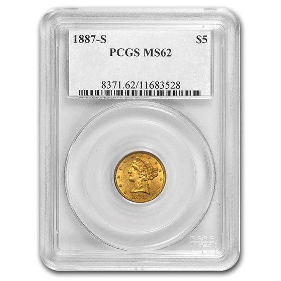 1887-S $5 Liberty Gold Half Eagle MS-62 PCGS 1887-S $5 Liberty Gold Half Eagle MS-62 PCGS