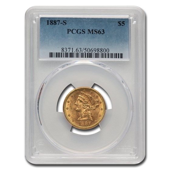 1887-S $5 Liberty Gold Half Eagle MS-63 PCGS 1887-S $5 Liberty Gold Half Eagle MS-63 PCGS
