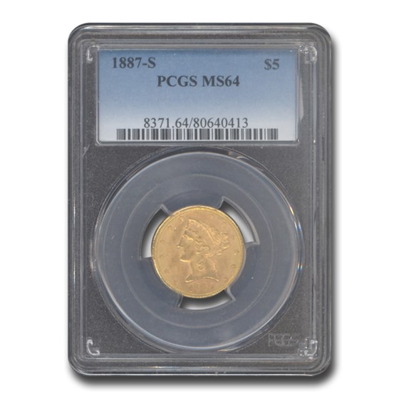 1887-S $5 Liberty Gold Half Eagle MS-64 PCGS 1887-S $5 Liberty Gold Half Eagle MS-64 PCGS
