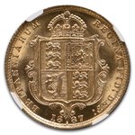 1887-S Australia Gold 1/2 Sovereign Victoria MS-62 NGC