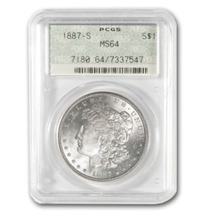 1887-S Morgan Dollar MS-64 PCGS (Old Doily Holder) 1887-S Morgan Dollar MS-64 PCGS (Old Doily Holder)
