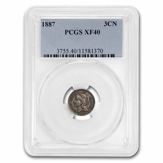 1887 Three Cent Nickel XF-40 PCGS