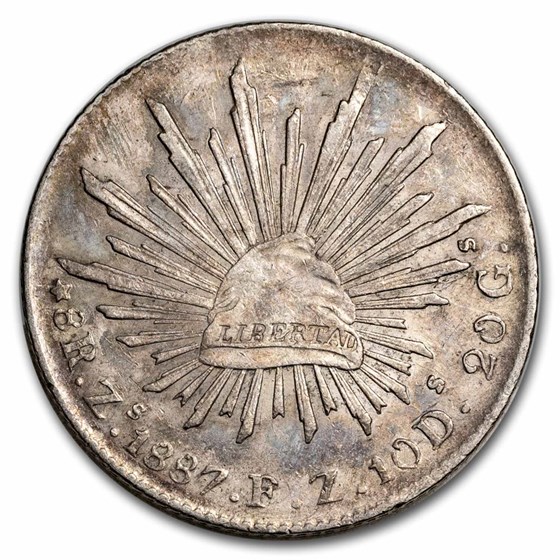 1887-Zs FZ Mexico Silver 8 Reales Cap & Rays AU 1887-Zs FZ Mexico Silver 8 Reales Cap & Rays AU