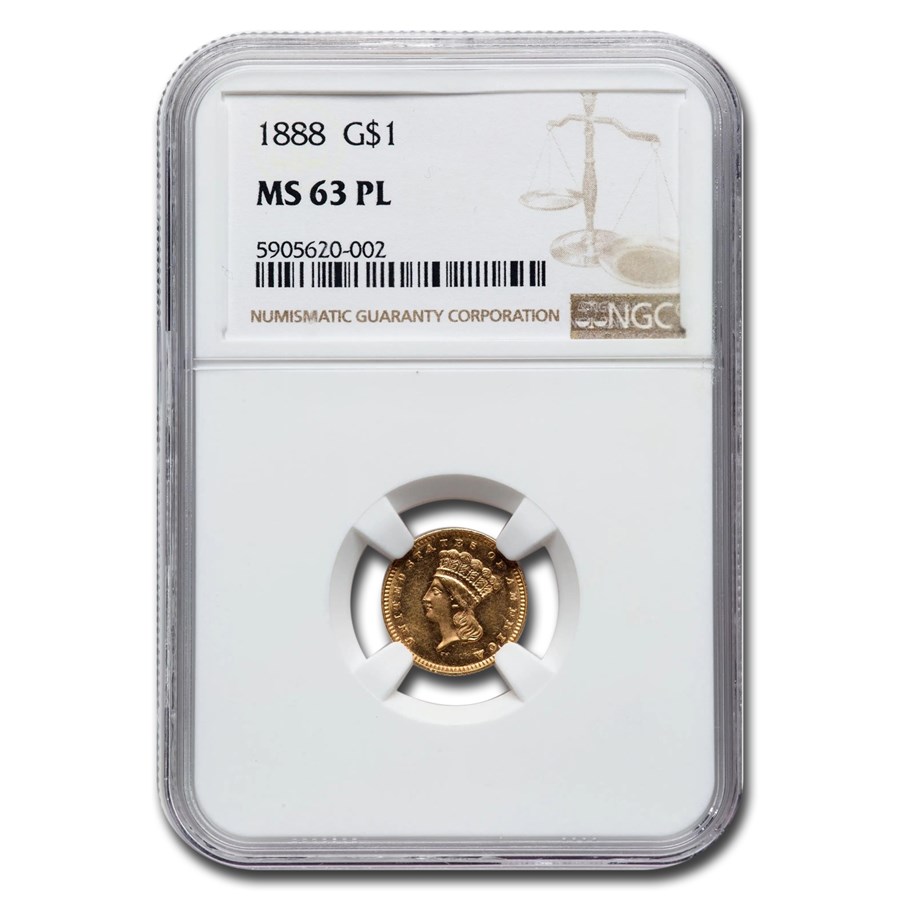 1888 $1 Indian Head Gold MS-63 NGC (PL)