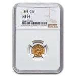 1888 $1 Indian Head Gold MS-64 NGC