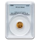 1888 $1 Indian Head Gold MS-64 PCGS