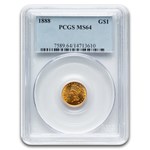 1888 $1 Indian Head Gold MS-64 PCGS