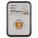 1888 $2.50 Liberty Gold Quarter Eagle MS-65+ NGC
