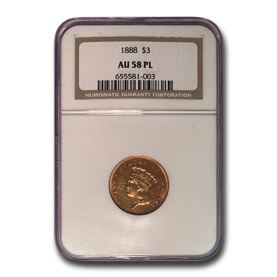 1888 $3 Gold Princess AU-58 NGC (PL) 1888 $3 Gold Princess AU-58 NGC (PL)