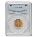 1888 $3 Gold Princess AU-58 PCGS