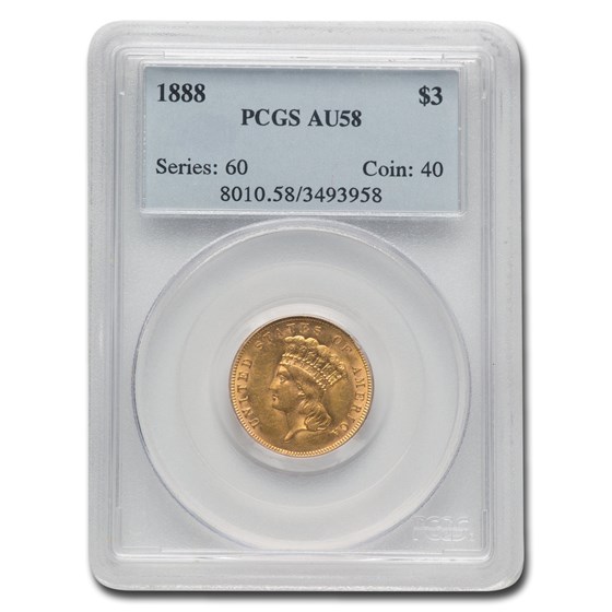 1888 $3 Gold Princess AU-58 PCGS