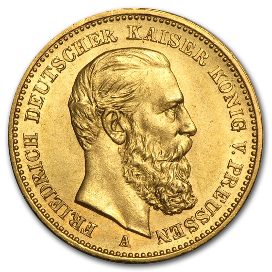 1888 Germany Gold 20 Mark Prussia Friedrich III Avg Circ 1888 Germany Gold 20 Mark Prussia Friedrich III Avg Circ