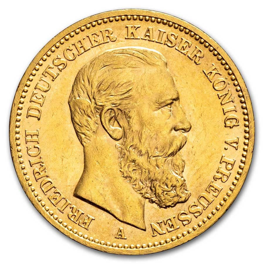 1888 Germany Gold 20 Marks Prussia Friedrich III AU