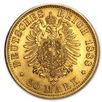 1888 Germany Gold 20 Marks Prussia Friedrich III BU