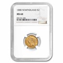 1888 Newfoundland Gold 2 Dollars Victoria MS-60 NGC