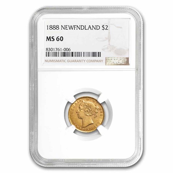 1888 Newfoundland Gold 2 Dollars Victoria MS-60 NGC 1888 Newfoundland Gold 2 Dollars Victoria MS-60 NGC