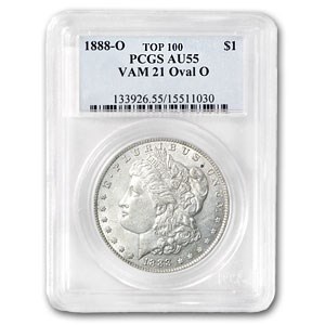 1888-O Morgan Silver Dollar AU-55 PCGS (VAM-21, Oval O) 1888-O Morgan Silver Dollar AU-55 PCGS (VAM-21, Oval O)