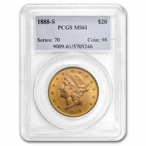 1888-S $20 Liberty Gold Double Eagle MS-61 PCGS 1888-S $20 Liberty Gold Double Eagle MS-61 PCGS