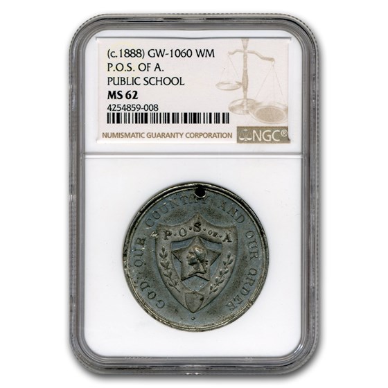 (1888) Washington Public School Medal MS-62 NGC (White Metal) (1888) Washington Public School Medal MS-62 NGC (White Metal)