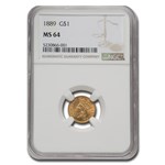 1889 $1 Indian Head Gold MS-64 NGC