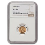 1889 $1 Indian Head Gold MS-64 NGC
