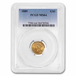 1889 $1 Indian Head Gold MS-64 PCGS
