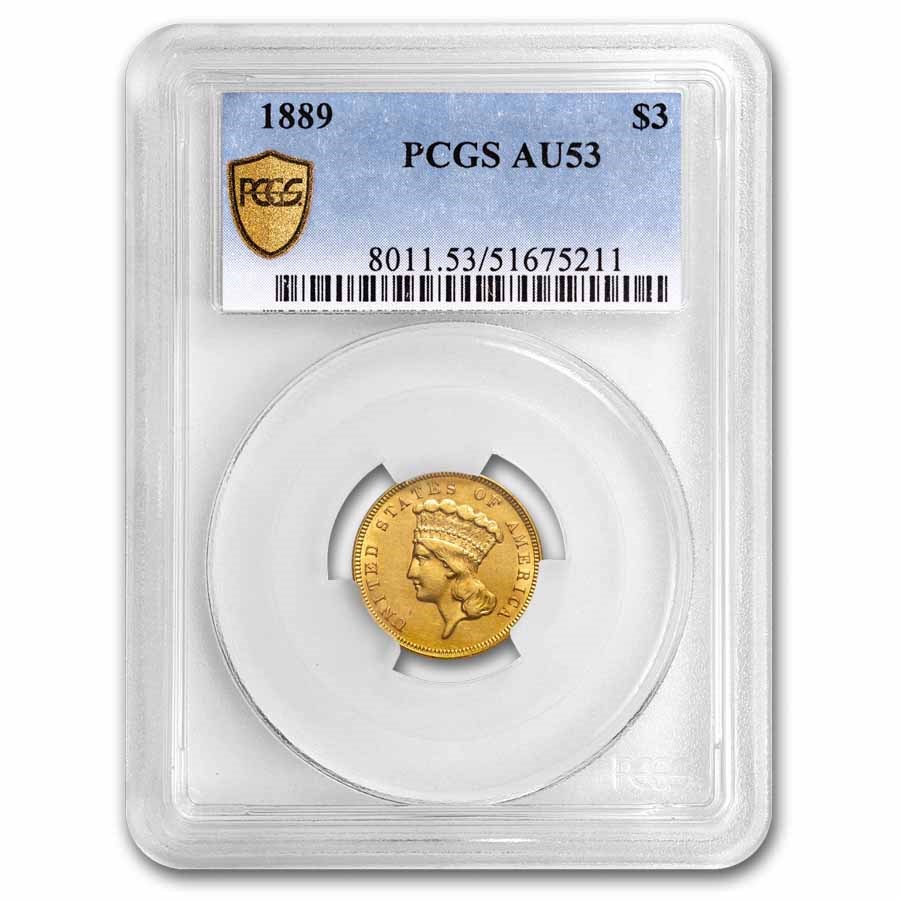 1889 $3 Gold Princess AU-53 PCGS