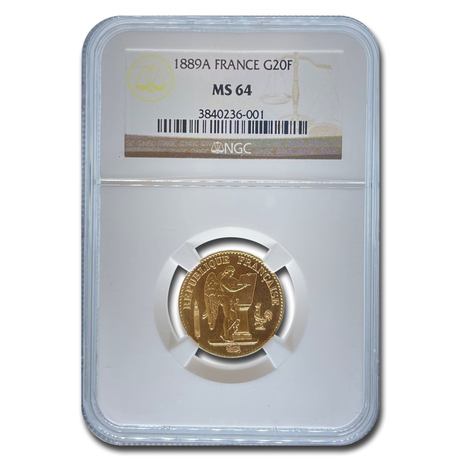 Buy 1889-A France Gold 20 Franc Angel MS-64 NGC | APMEX