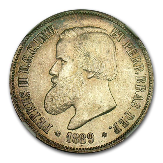 1889 Brazil Silver 2,000 Reis MS-62 by NGC 1889 Brazil Silver 2,000 Reis MS-62 by NGC