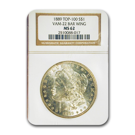 1889 Morgan Dollar MS-62 NGC (VAM 22 Bar Wing, Top-100) 1889 Morgan Dollar MS-62 NGC (VAM 22 Bar Wing, Top-100)