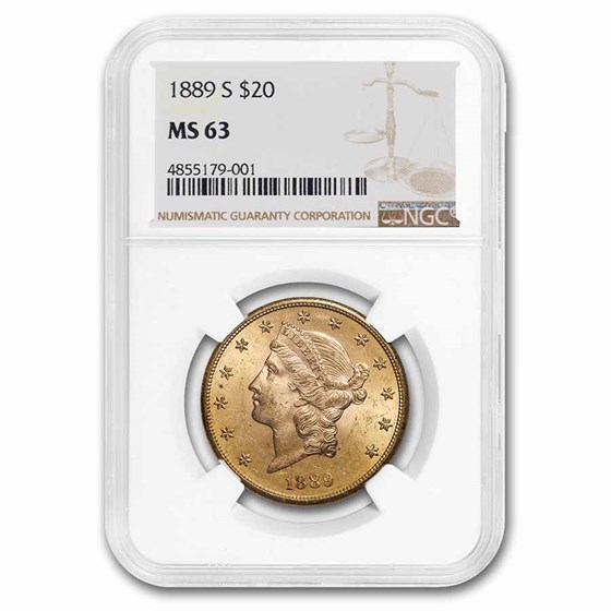 1889-S $20 Liberty Gold Double Eagle MS-63 NGC 1889-S $20 Liberty Gold Double Eagle MS-63 NGC