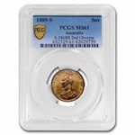 1889-S Australia Gold Sovereign Victoria Jubilee MS-61 PCGS