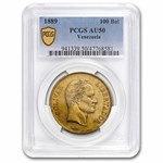 1889 Venezuela Gold 100 Bolivares AU-50 PCGS
