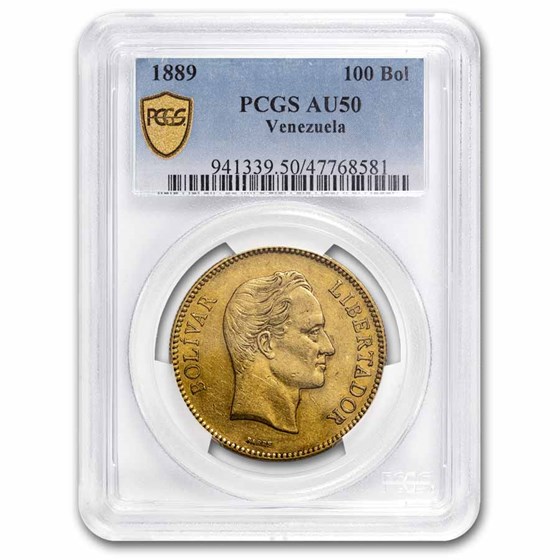 1889 Venezuela Gold 100 Bolivares AU-50 PCGS 1889 Venezuela Gold 100 Bolivares AU-50 PCGS