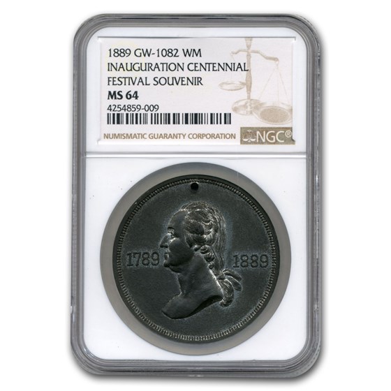 1889 Washington Inauguration Medal MS-64 NGC (White Metal) 1889 Washington Inauguration Medal MS-64 NGC (White Metal)