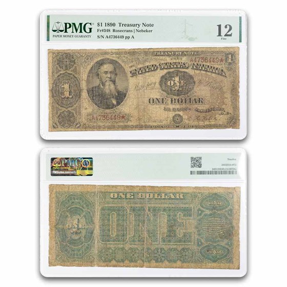 1890 $1.00 Treasury Note Stanton F-12 PMG (Fr#348)