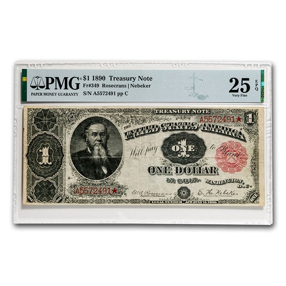 1890 $1.00 Treasury Note Stanton VF-25 EPQ PMG (Fr#349) 1890 $1.00 Treasury Note Stanton VF-25 EPQ PMG (Fr#349)