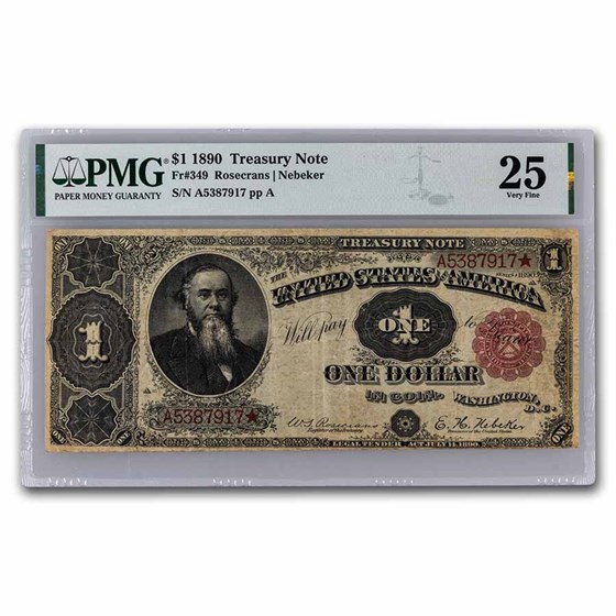 1890 $1.00 Treasury Note Stanton VF-25 PMG (Fr#349) 1890 $1.00 Treasury Note Stanton VF-25 PMG (Fr#349)