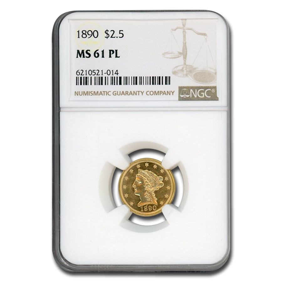 1890 $2.50 Liberty Gold Quarter Eagle MS-61 NGC (PL)