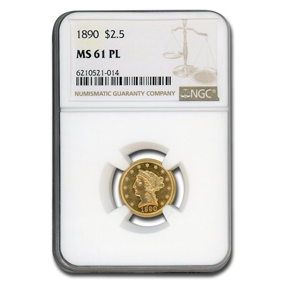 1890 $2.50 Liberty Gold Quarter Eagle MS-61 NGC (PL) 1890 $2.50 Liberty Gold Quarter Eagle MS-61 NGC (PL)
