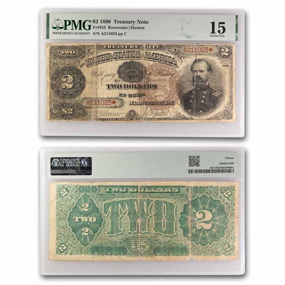 1890 $2 Treasury Note James B. McPherson F-15 PMG (Fr#353) 1890 $2 Treasury Note James B. McPherson F-15 PMG (Fr#353)
