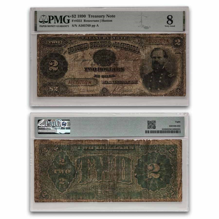 1890 $2 Treasury Note James B. McPherson VG-8 PMG (Fr#353)