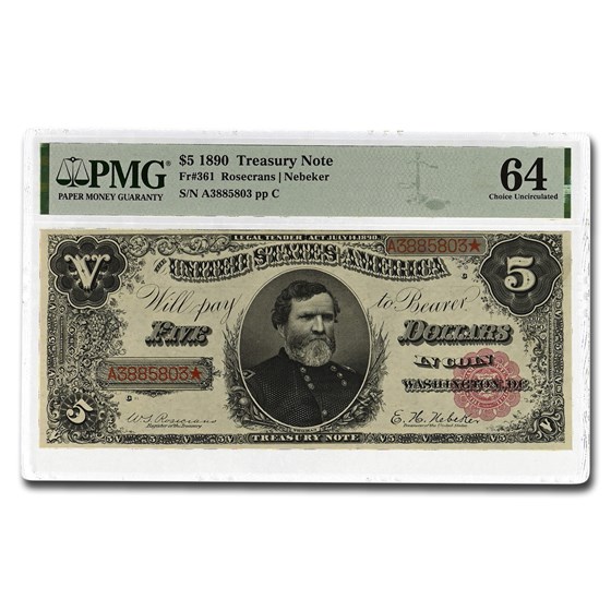 1890 $5.00 Treasury Note General Thomas CU-64 PMG (Fr#361) 1890 $5.00 Treasury Note General Thomas CU-64 PMG (Fr#361)